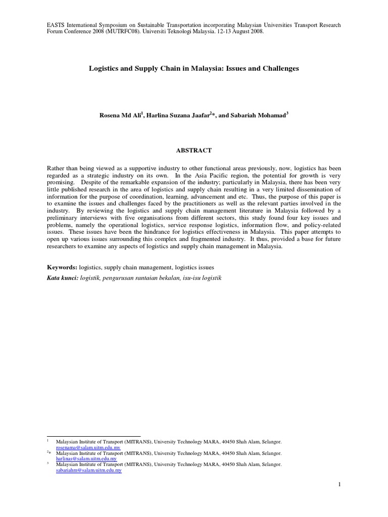 Logistics Challenges in Malaysia's Supply Chain | PDF | Supply Chain ...