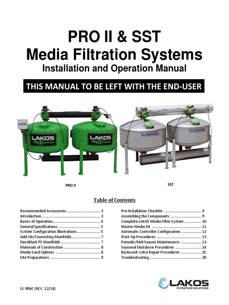 LAKOS PRO II & SST Filter Manual | PDF | Valve | Filtration