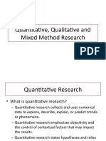 Quantitative, Qualitative and Mixed Method Research