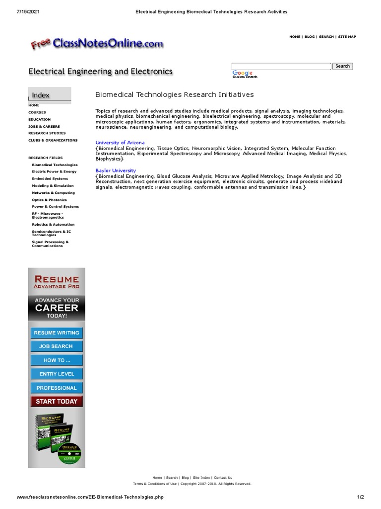Electrical Engineering Biomedical Pdf Biomedical Engineering