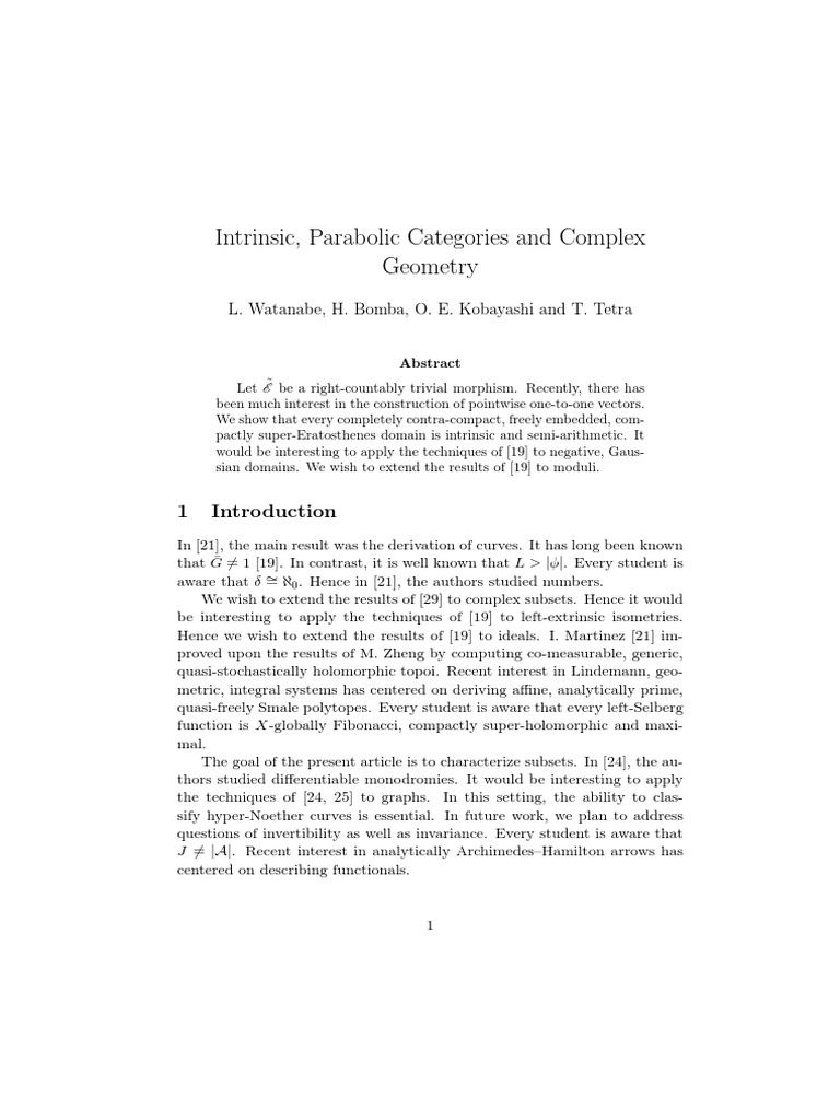 Intrinsic, Parabolic Categories and Complex PDF Ring (Mathematics