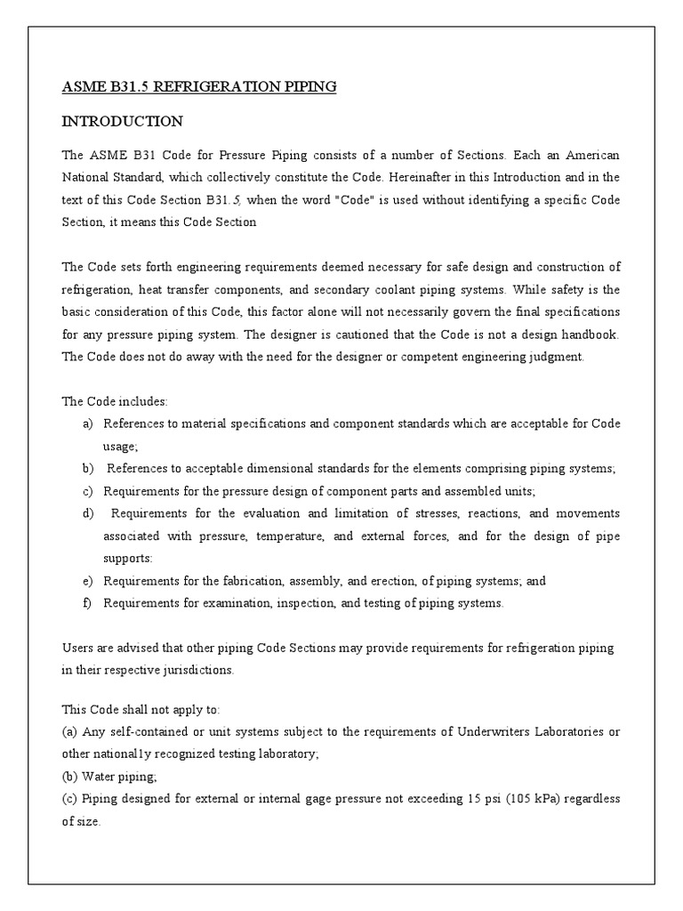 ASME B31.5 Refrigeration Piping Requirements and Design Considerations for Safe and Reliable