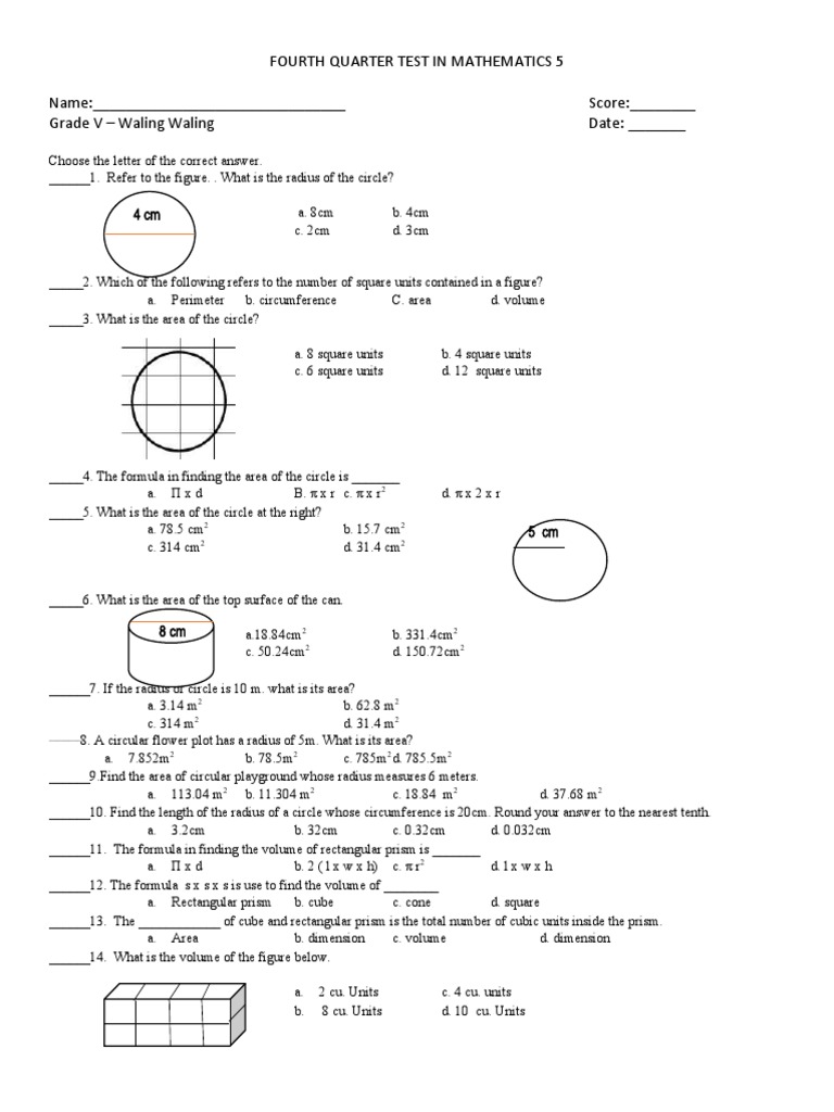 Fourth Quarter Test in 5 | PDF | Area | Moon