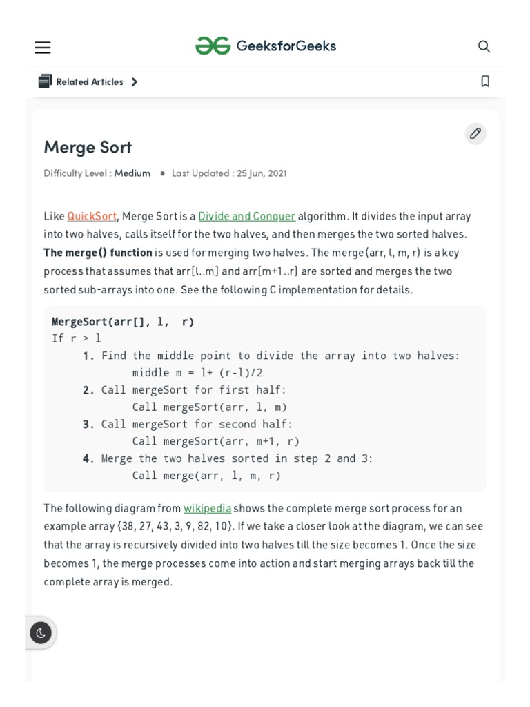 Merge Sort Recurrence Relation Examples