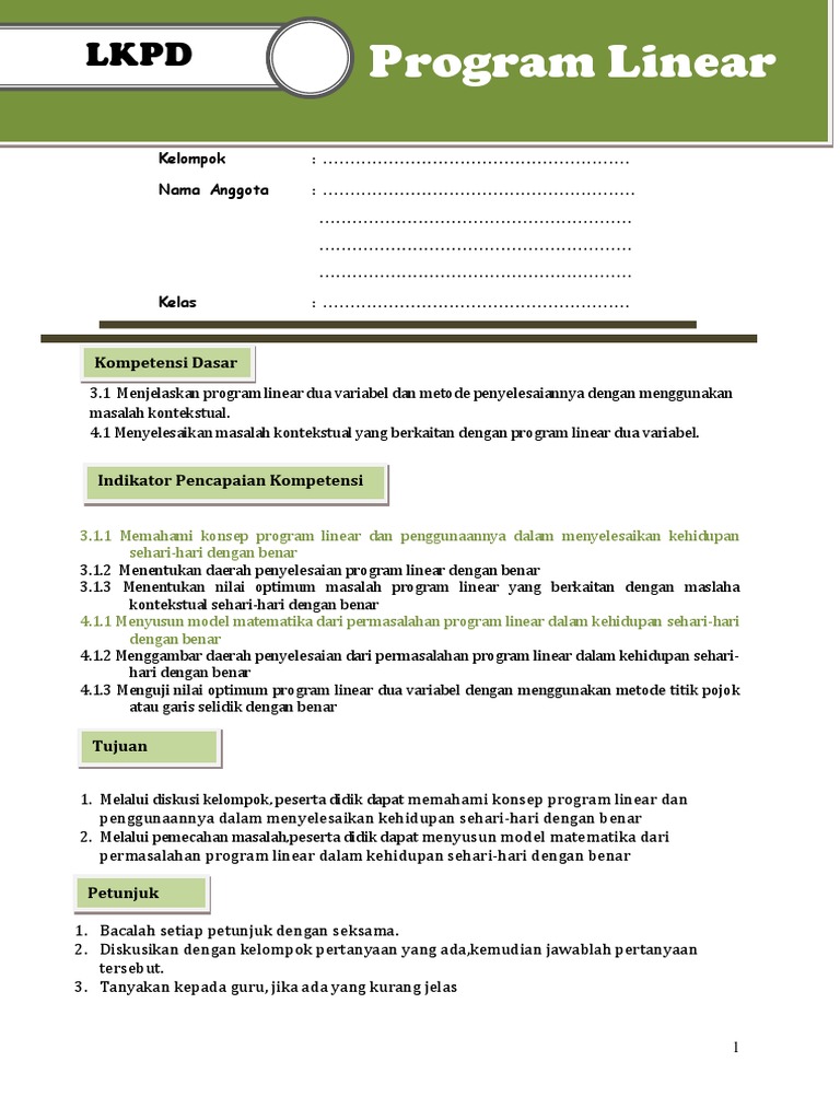 Model Matematika Program Linear | PDF | Karier & Perkembangan | Bisnis