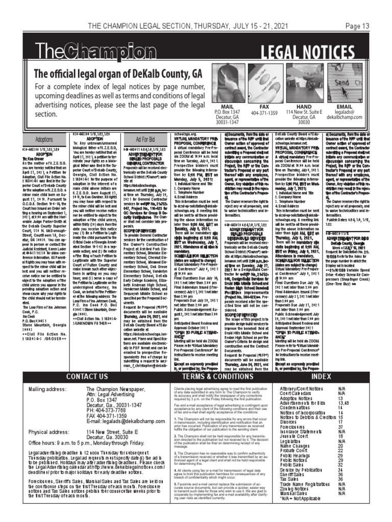 The Champion Legal Ads: 07-15-21 | PDF | Justice | Crime & Violence
