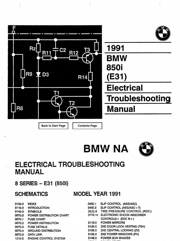 1991 BMW E31 850i Electrical Troubleshooting Manual Wiring Diagram Fuse
