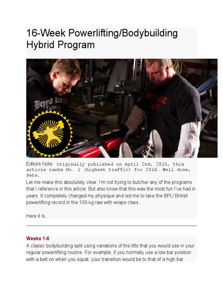 16Week Powerlifting/Bodybuilding Hybrid Program Weeks 16 PDF