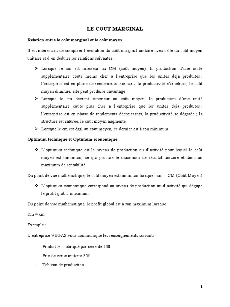Le Coût Marginal | PDF | Coût marginal | Économie