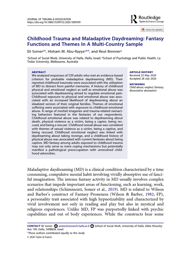 Childhood Trauma and Maladaptive Daydreaming | PDF | Dissociation ...