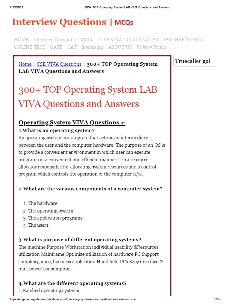 300+ TOP Operating System LAB VIVA Questions and Answers Download