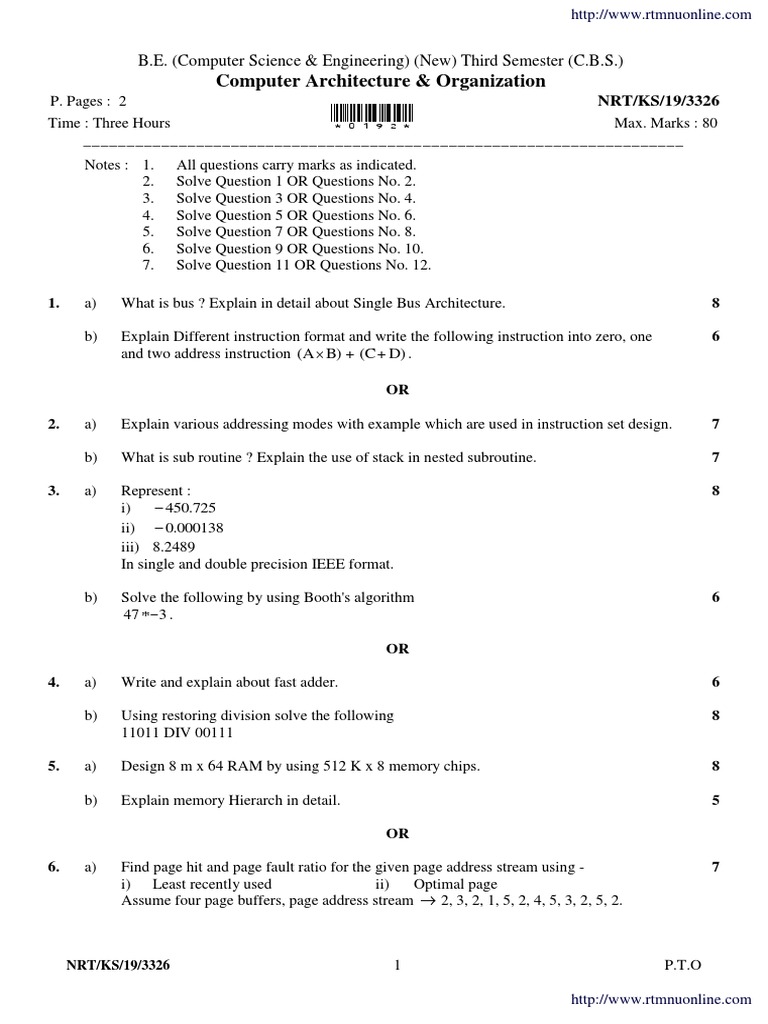Computer Architecture Exam Questions | PDF | Parallel Computing ...