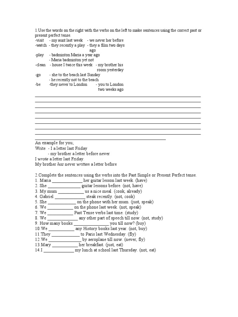 Past vs Present Perfect Tense Exercises | PDF | Grammatical Tense ...
