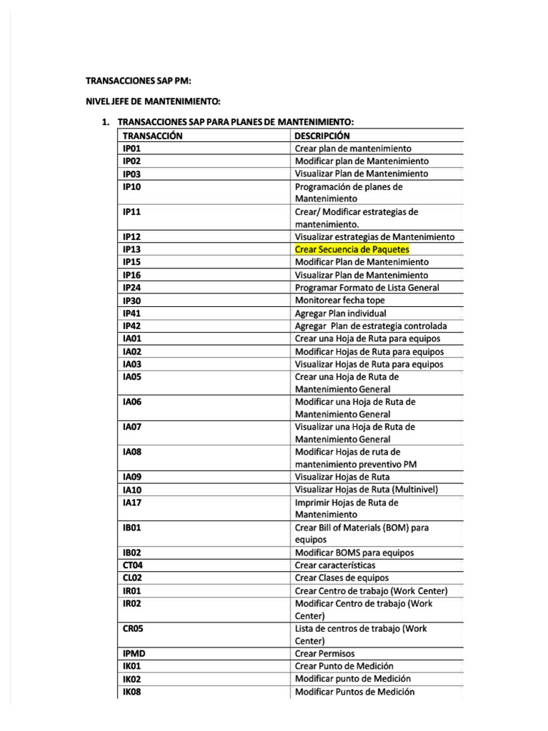 PDF Transacciones Sap PM DL | PDF | Ciencias de la Computación ...