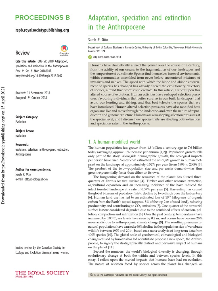 Evolution in the Anthropocene Era | PDF | Natural Selection ...