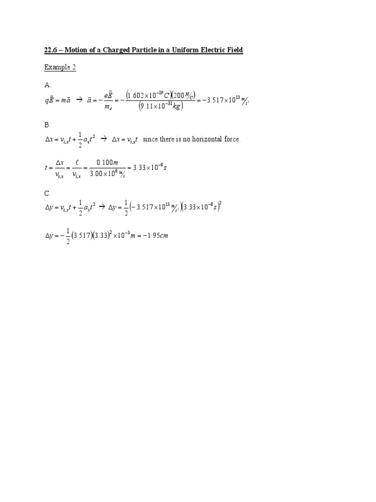 22.6 - Motion of A Charged Particle in A Uniform Electric Field | PDF
