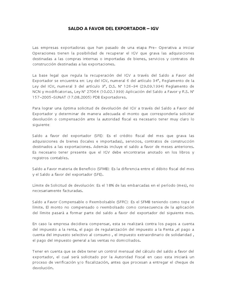 Recuperación IGV Exportador Perú | PDF | Impuesto sobre la renta ...