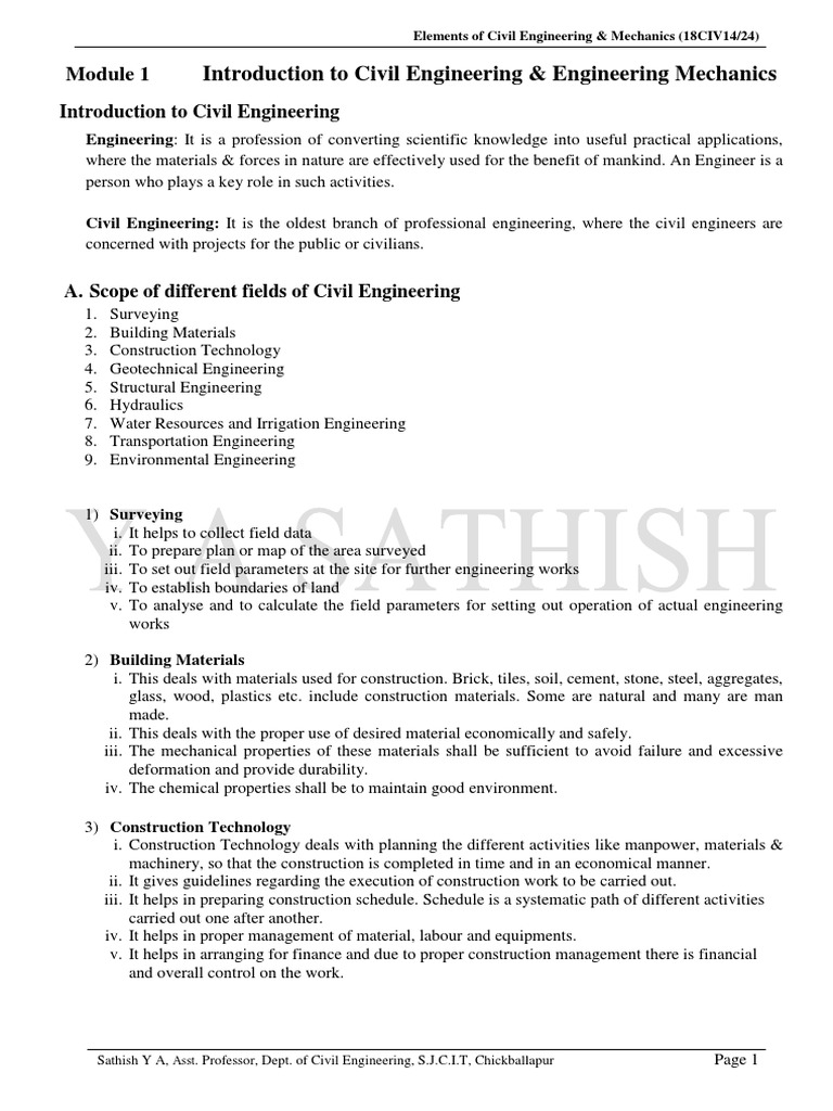 Introduction To Civil Engineering (VTU I/II Sem ECE&M Module 1 (A ...