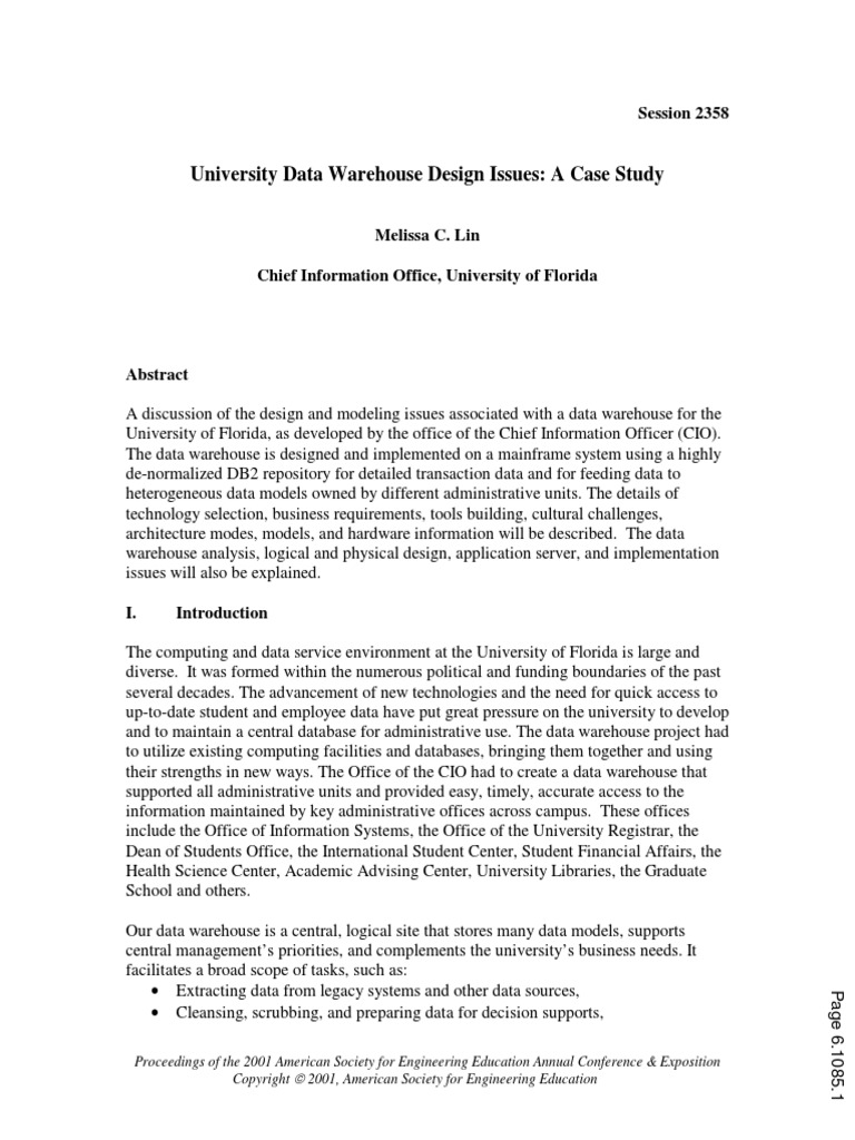 University Data Warehouse Design Issues A Case Study | PDF | Database ...