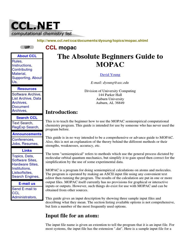 Beginner's Guide to MOPAC Software | PDF | Computational Chemistry ...