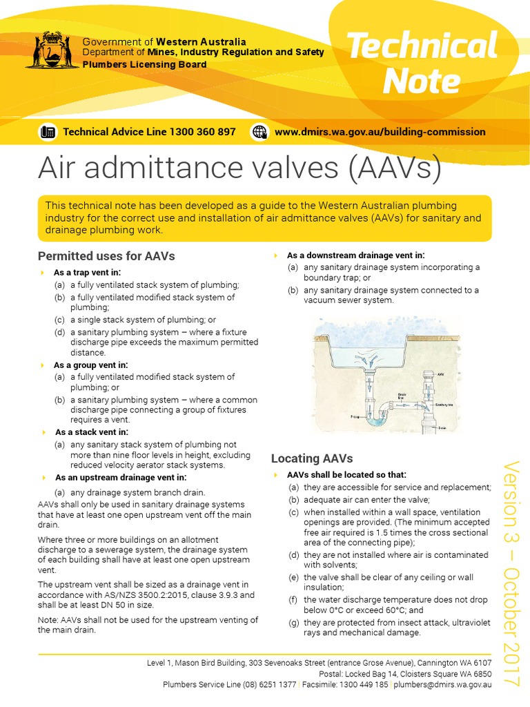 Air Admittance Valves (Aavs) : Technical Note | PDF | Hydraulic ...