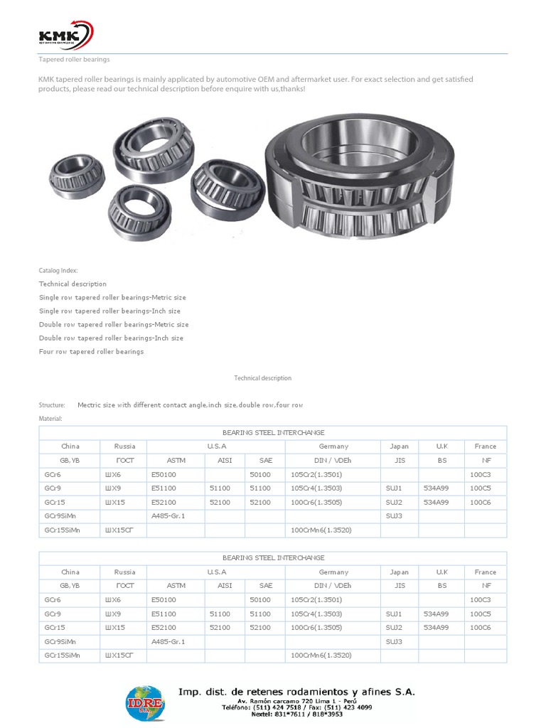 Tapered Roller Bearings Catalog Index PDF Bearing (Mechanical