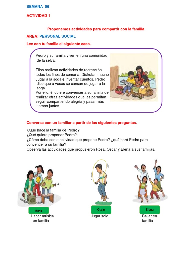 Actividades familiares para compartir | PDF | Artes del Lenguaje y ...