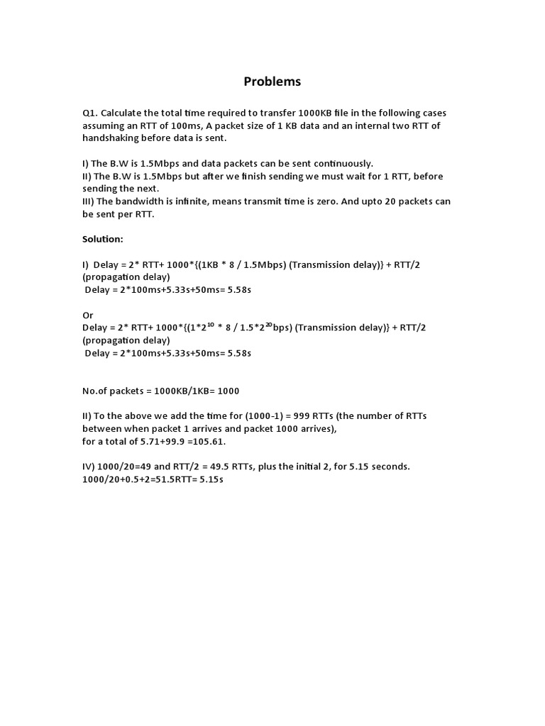 Problems: Solution | PDF | Bandwidth (Computing) | Network Packet