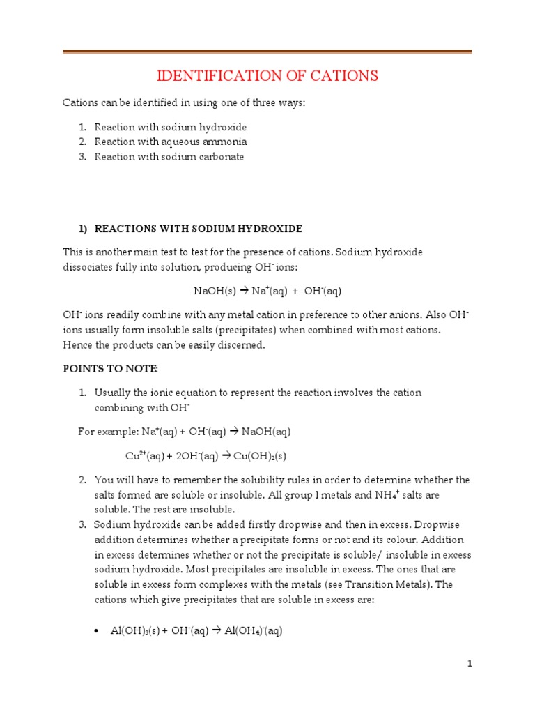 Csec Identification of Cations and Anions | Download Free PDF ...