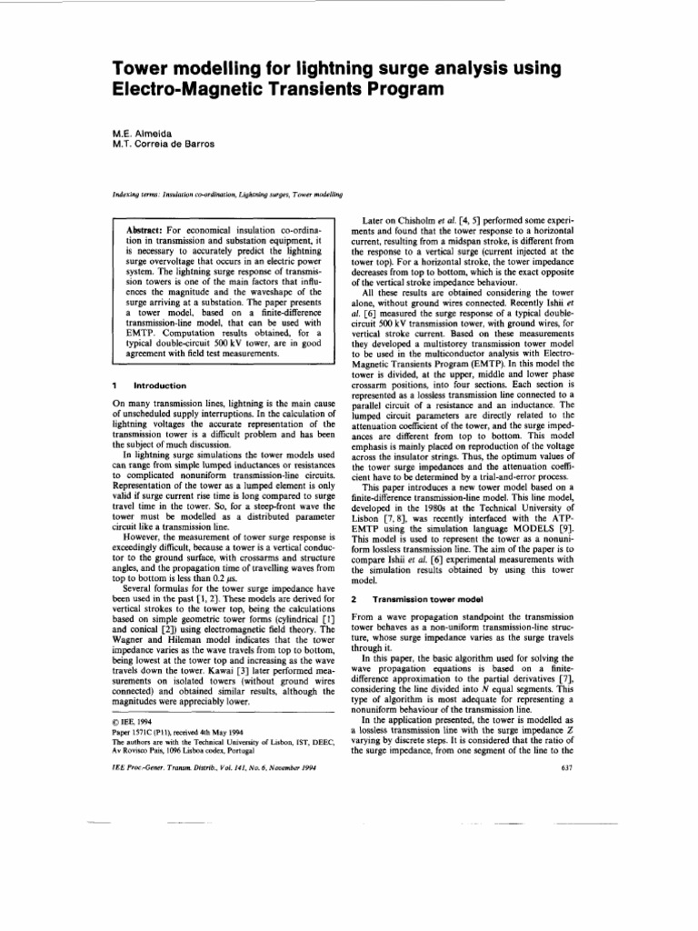 Lightning Surge Analysis with Tower Models | PDF | Transmission Line ...