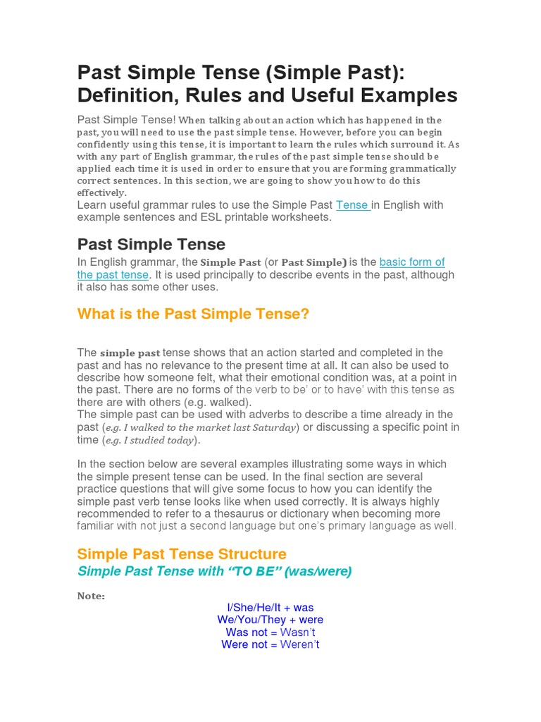 Simple Past Tense: Definition & Useful Examples in English - ESL Grammar