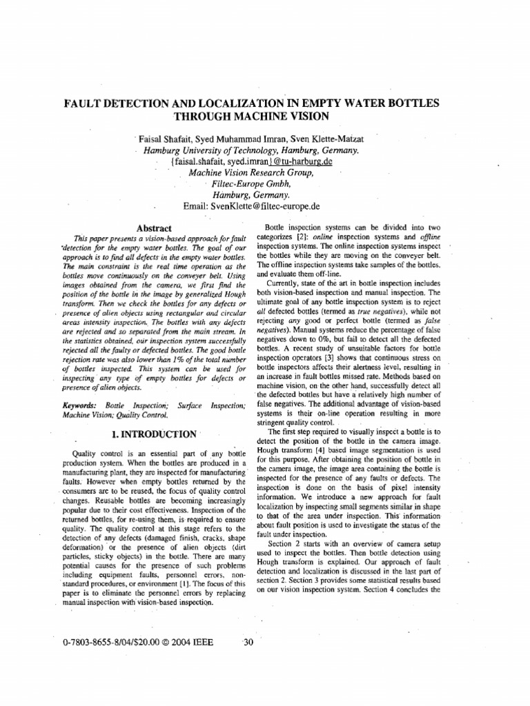 Machine Vision for Bottle Inspection | PDF | Image Segmentation ...
