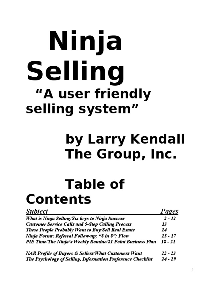 Ninja Selling Booklet 010108 Real Estate Broker Sales