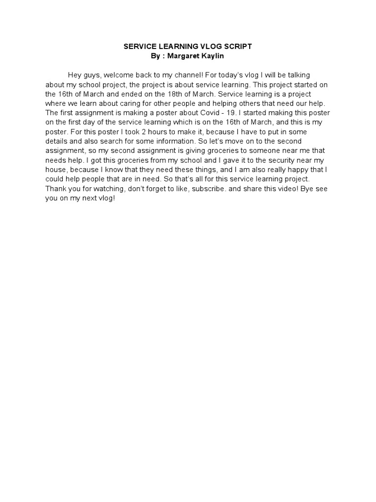 Margaret Kaylin SL Vlog Script | PDF | Social Science | Wellness