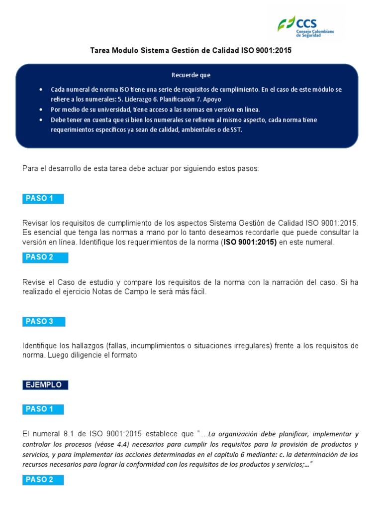 Tarea Operaciones SGC Iso 90012015 | PDF | Sistema de manejo de calidad ...
