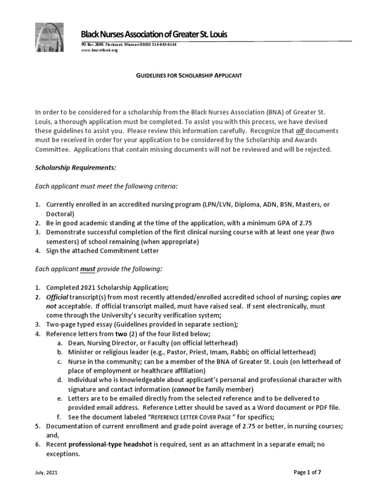 Bna of GSL Scholarship Application 2021 For Distribution PDF Nursing Essays