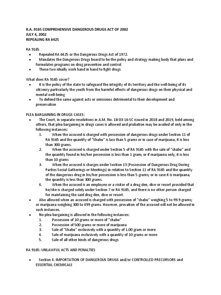 R.A. 9165 Comprehensive Dangerous Drugs Act of 2002 JULY 4, 2002
