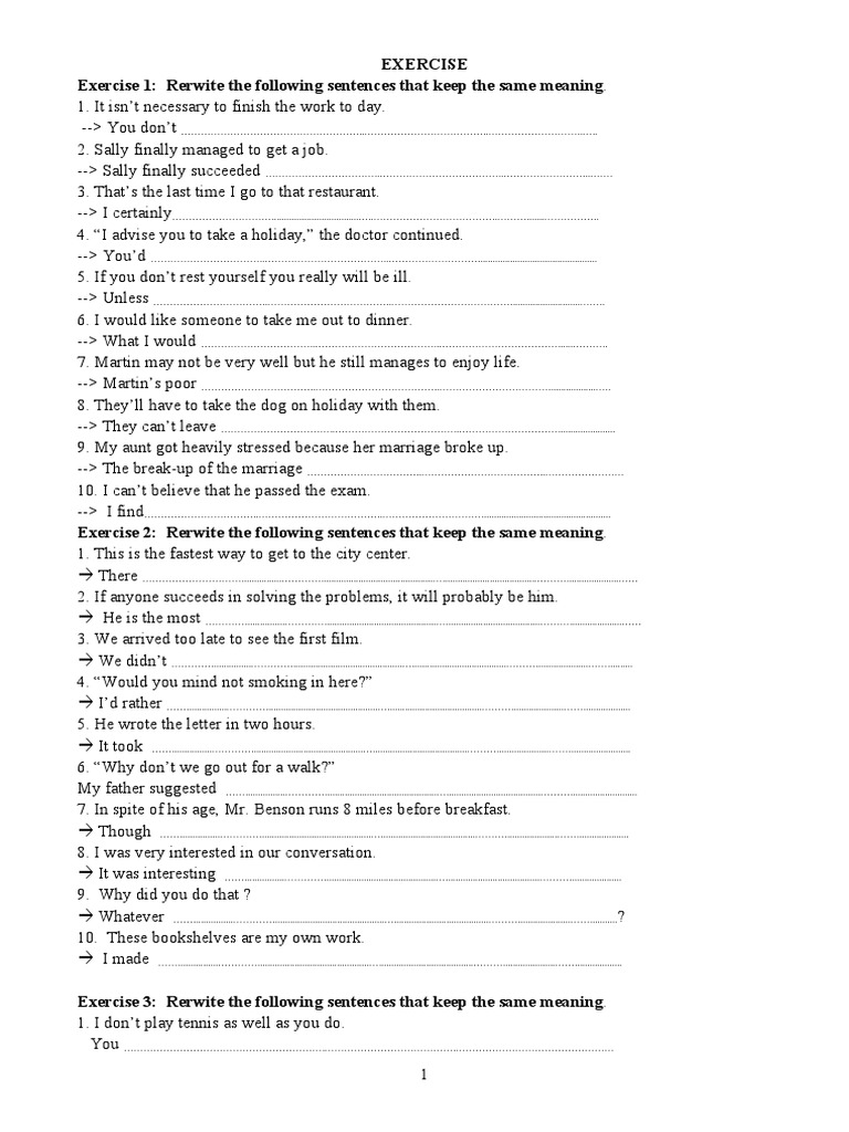 Sentence Rewriting Exercises | PDF