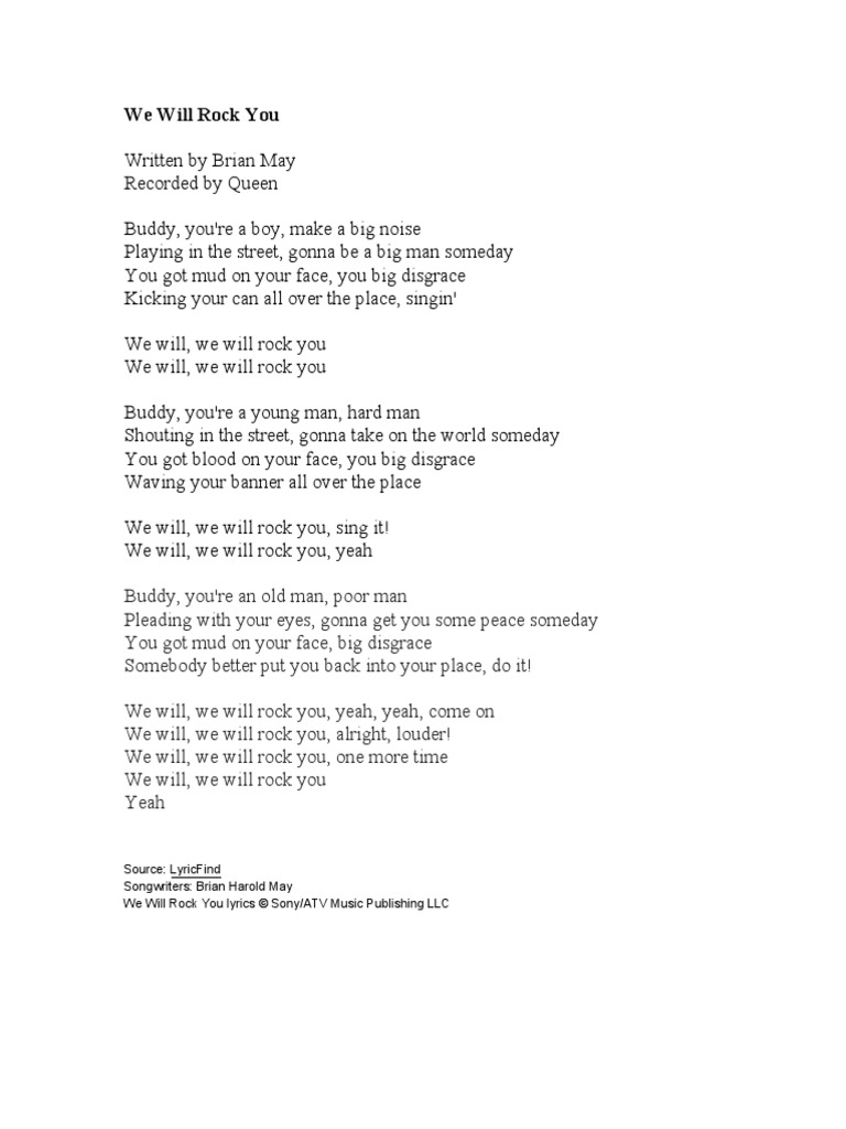 Queen We Will Rock You Con Letra