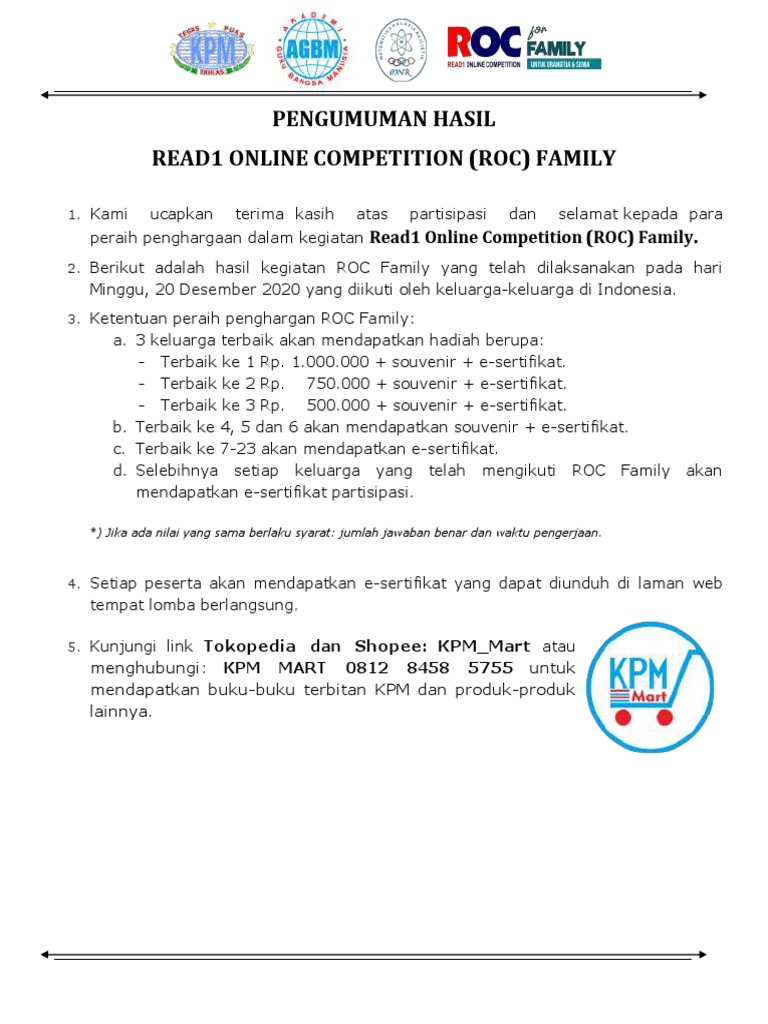 Hasil ROC Family: Pemenang dan Peserta | PDF