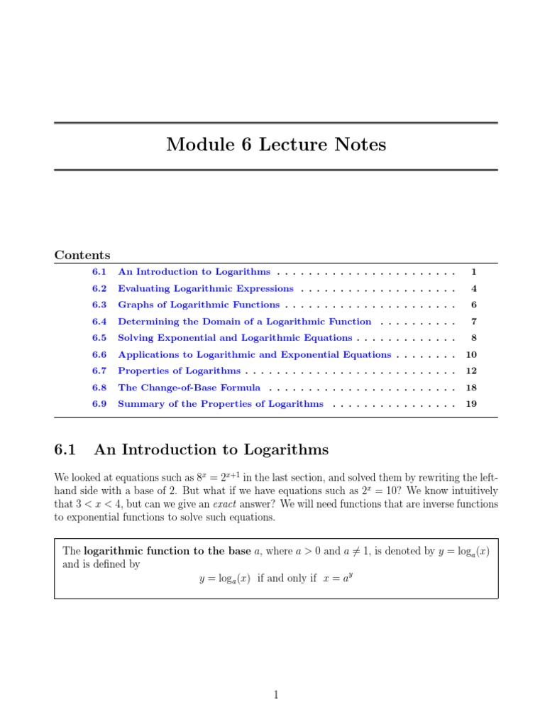 Module 6 Lecture Notes: 6.1 An Introduction To Logarithms | PDF | Ph ...