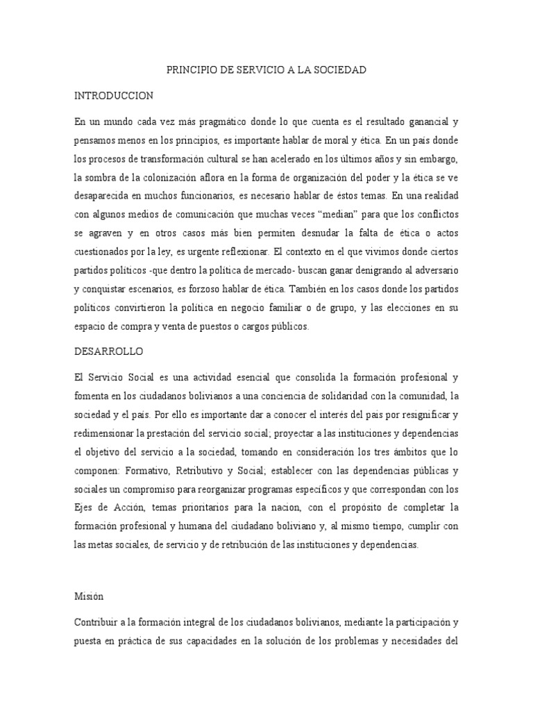 Principio De Servicio A La Sociedad Pdf Trabajo Social Sociedad