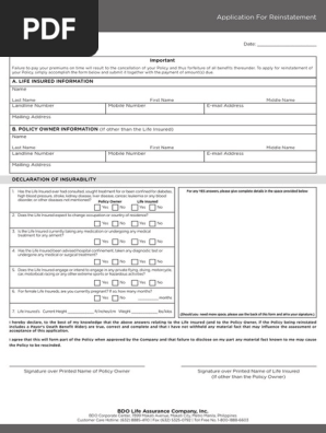 Application For Reinstatement Fillable