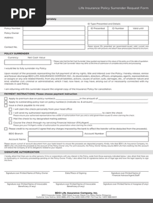 Life Insurance Policy Surrender Request Form FIllable