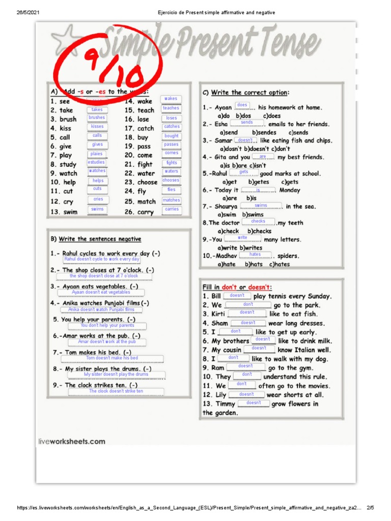 Ejercicio de Present Simple Affirmative and Negative | PDF | Nature