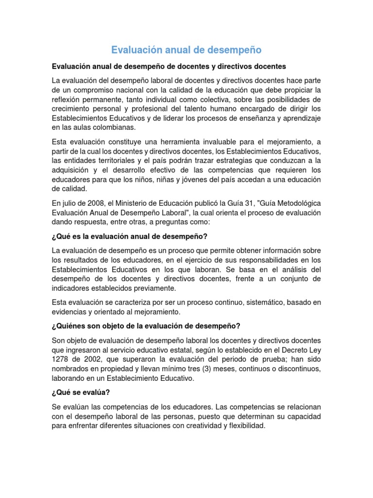 Evaluación Anual de Desempeño Docente | PDF | Evaluación | La ...