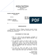 Regional Trial Court: Trial Memorandum Mateo-Magno vs. Magno SP. Proc. No. 14344 of