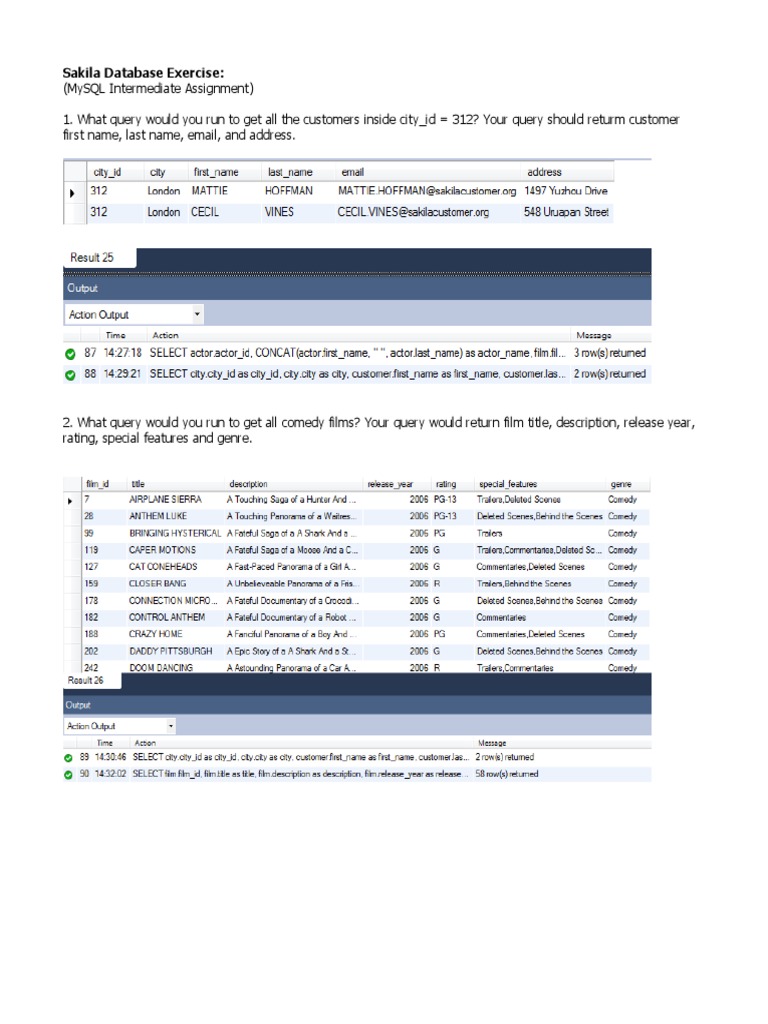 MySQL Intermediate Sakila Expected Result | PDF | Games & Activities ...
