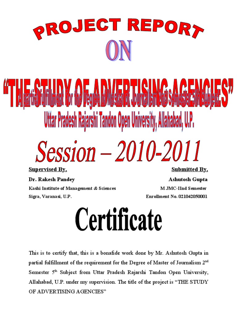 Project Report On Advertising Agencies | PDF | Copyright | Advertising