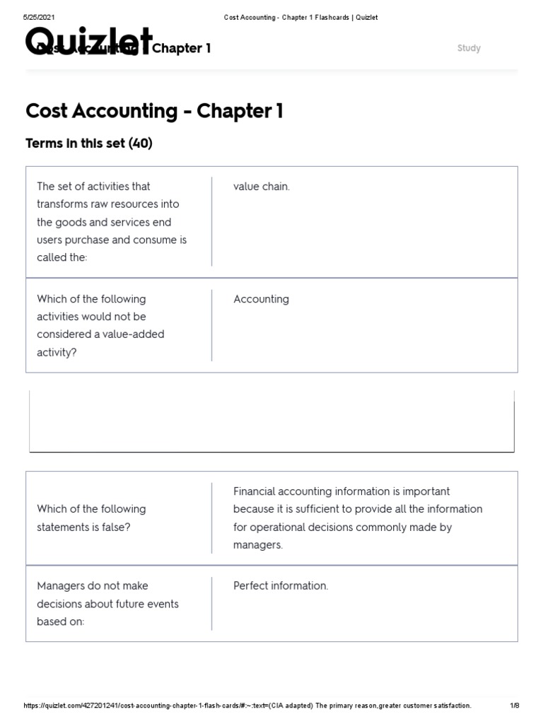 Cost Accounting Chapter 1 Flashcards | PDF | Cost Accounting ...